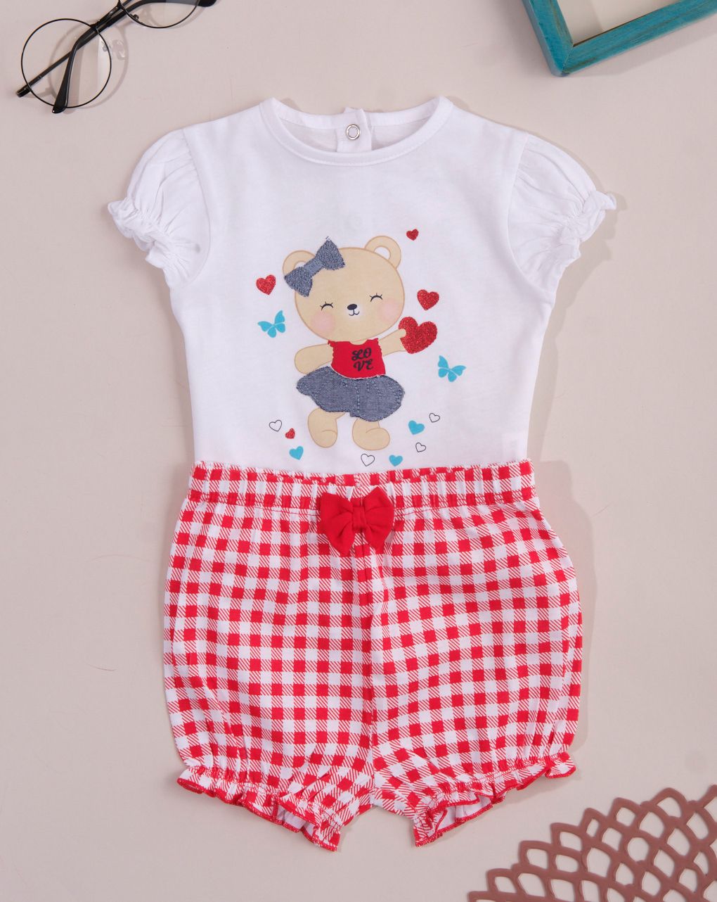 σετ t-shirt σορτς καρό για κορίτσι