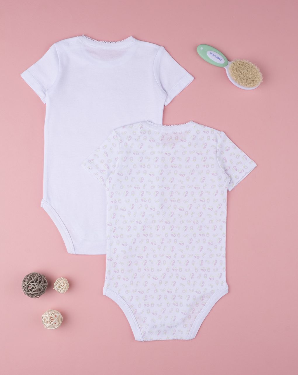 βρεφικά κοντομάνικα κορμάκια με λουλούδια πακέτο x2 τμχ για κορίτσι - Prénatal