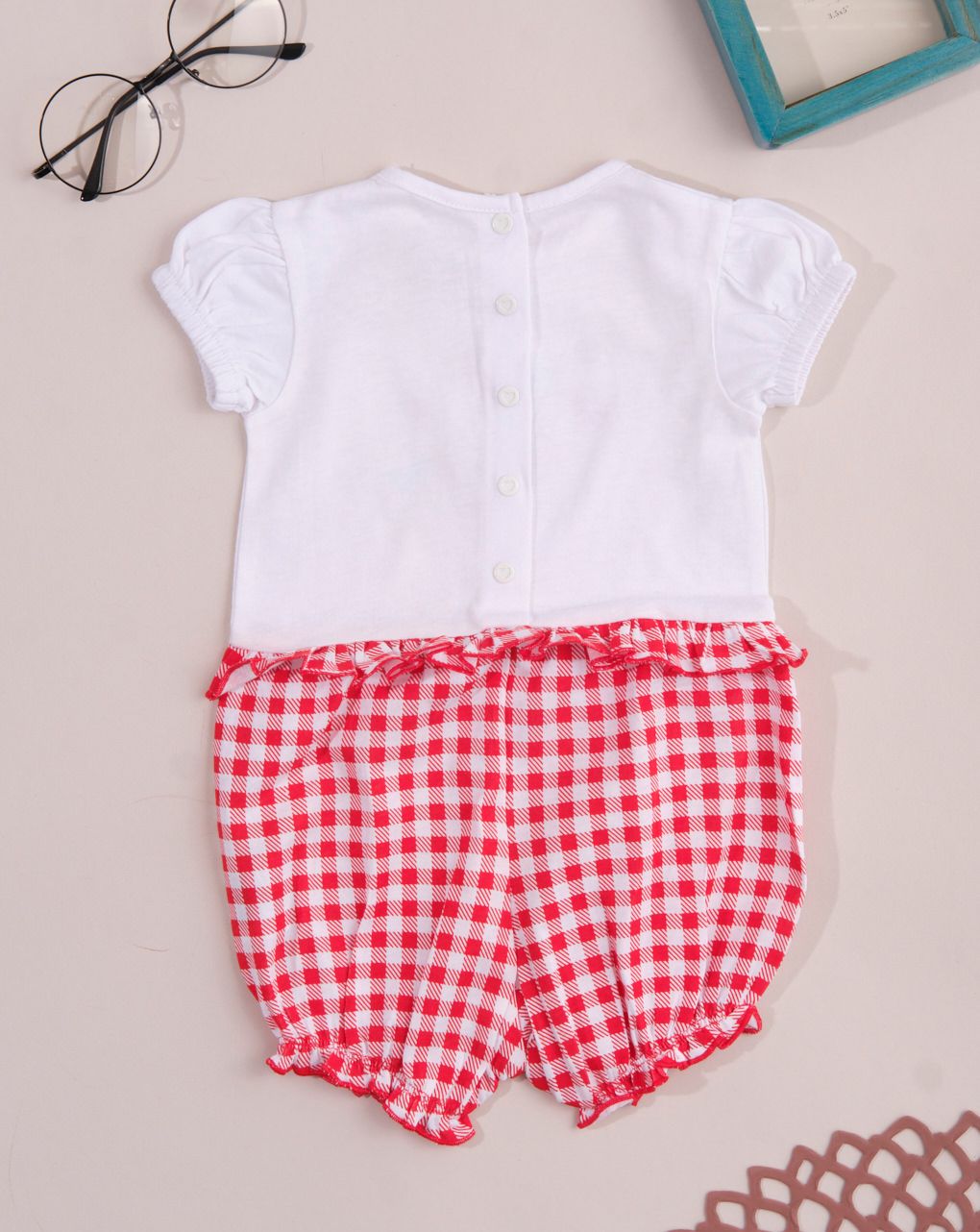 φορμάκι κοντό jersey με καρό και αρκουδάκι για κορίτσι - Prénatal