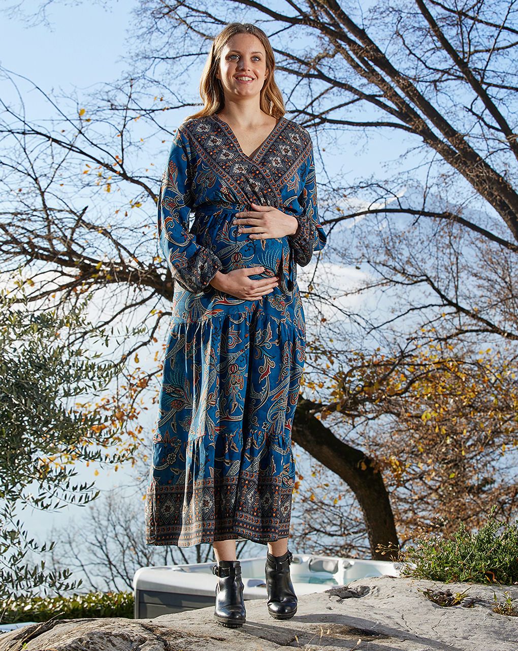 γυναικείο φόρεμα εγκυμοσύνης/θηλασμού μπλε έθνικ - Prénatal