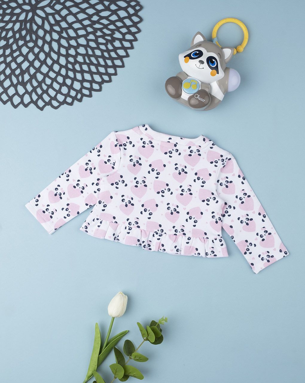 βρεφική ζακέτα άσπρη με στάμπες πάντα για κορίτσι - Prénatal