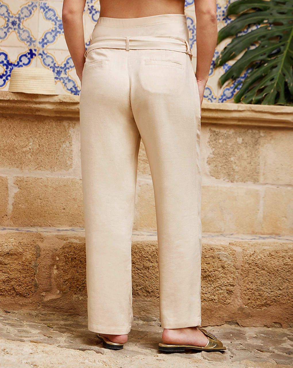 γυναικείο λινό παντελόνι εγκυμοσύνης μπεζ - Prénatal