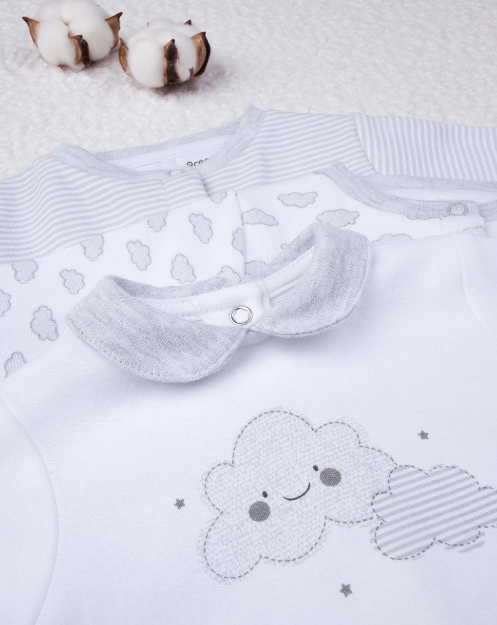 βρεφικά φορμάκια βαμβακερά γκρι με συννεφάκια πακέτο x3 unisex - Prénatal