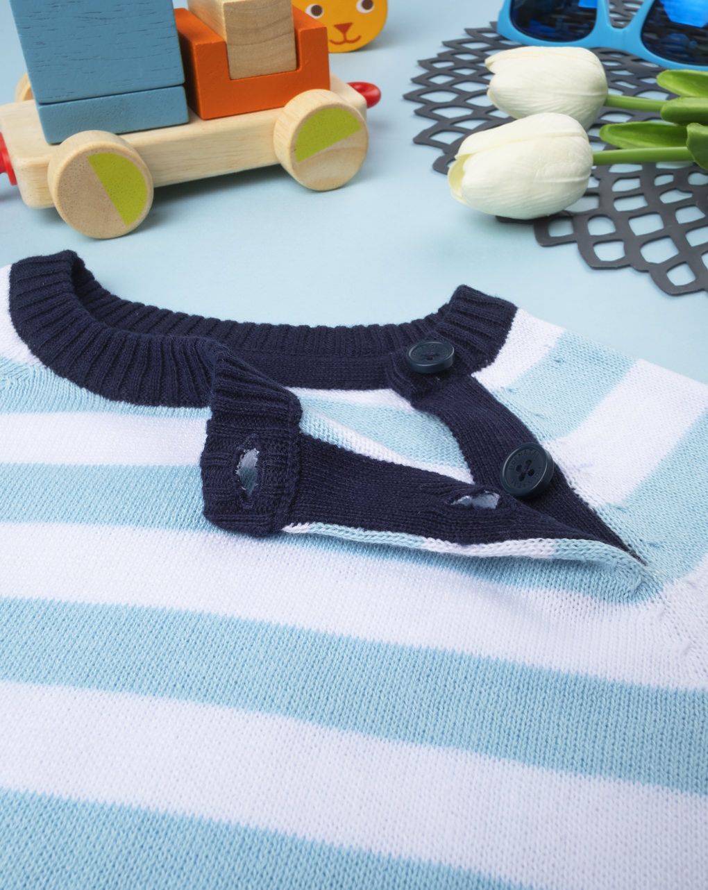 πλεκτό πουλόβερ ριγέ γαλάζιο για αγόρι - Prénatal