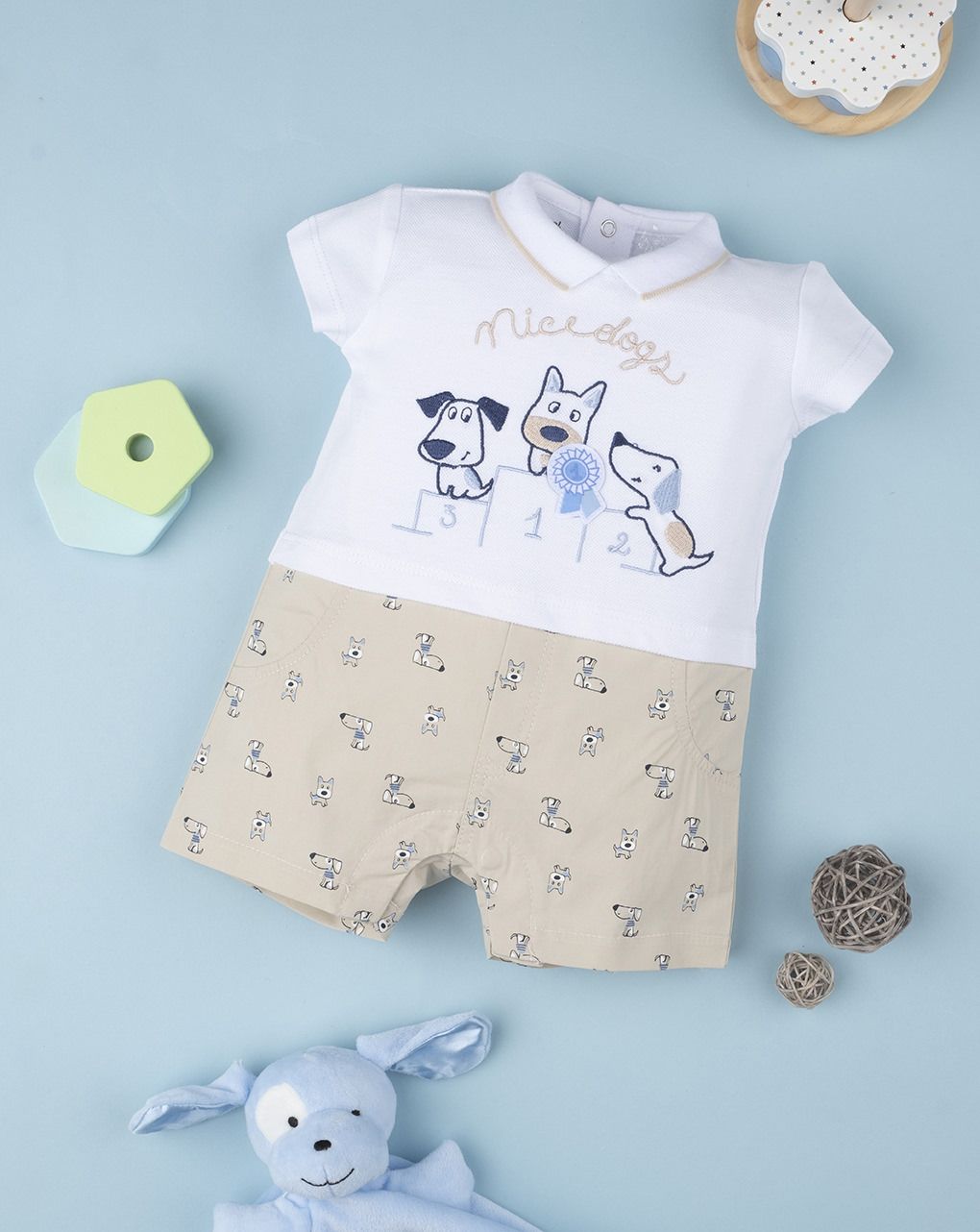 βρεφικό φορμάκι κοντό με σκυλάκια για αγόρι - Prénatal