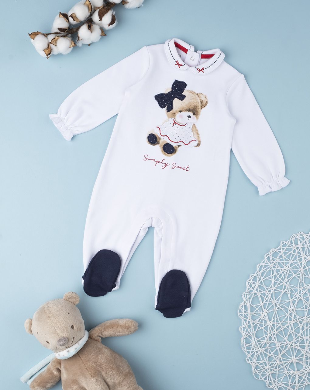 βρεφικό φορμάκι άσπρο με αρκουδάκι για κορίτσι - Prénatal