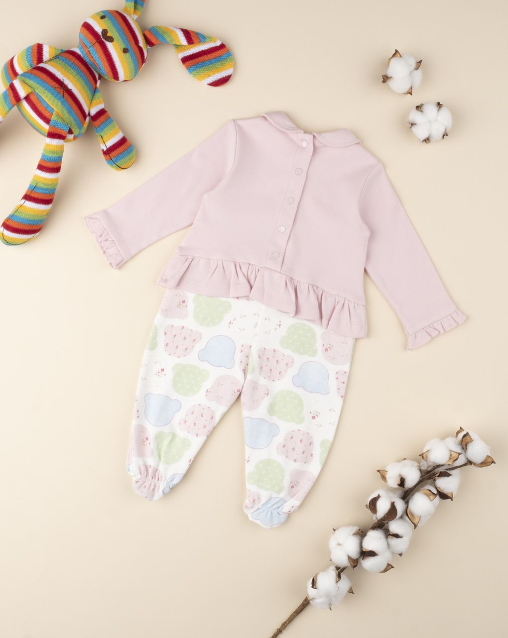 βρεφικό φορμάκι βαμβακερό ροζ με αρκουδάκια για κορίτσι - Prénatal