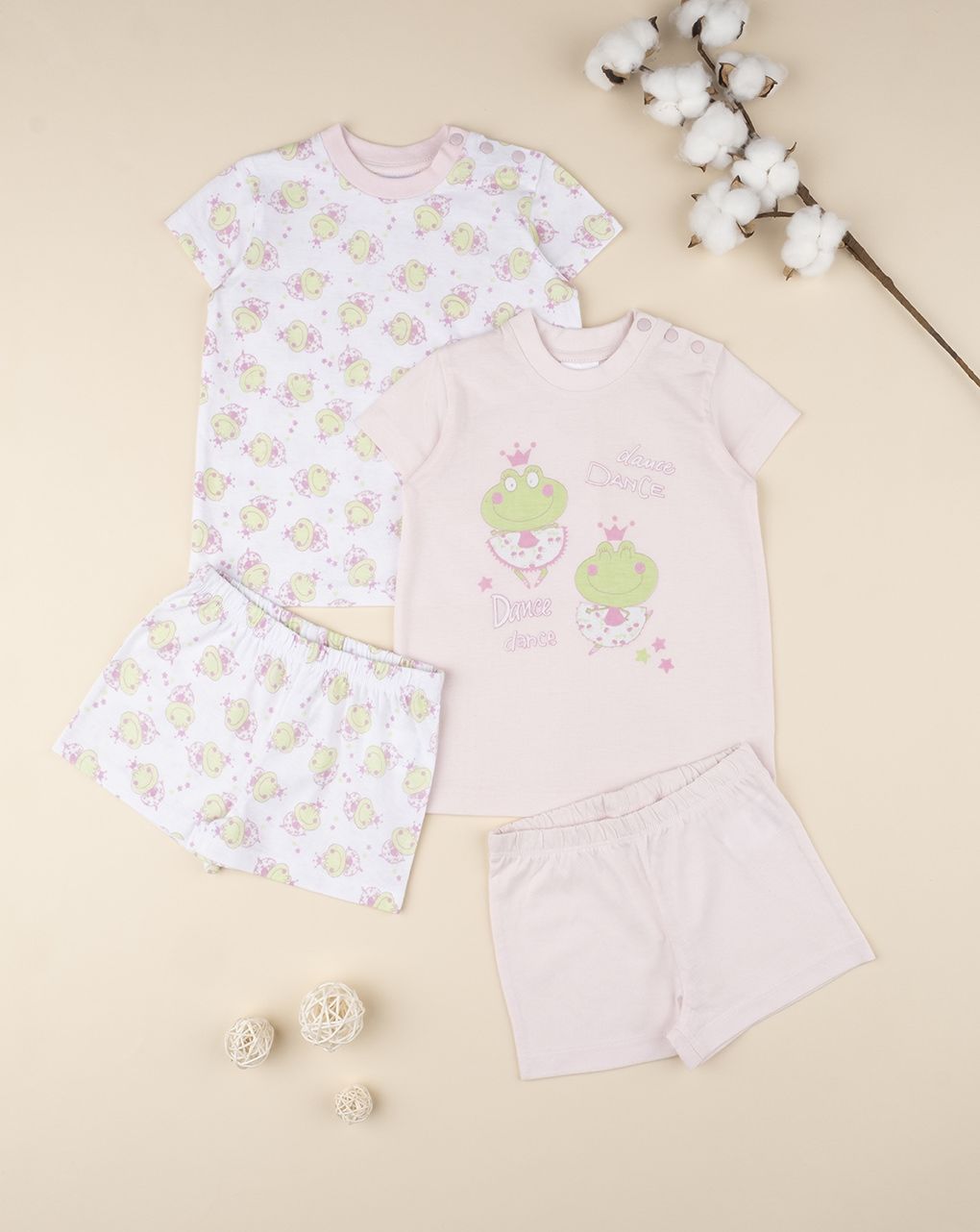 βρεφικές πιτζάμες με βατραχάκια πακέτο x2 για κορίτσι - Prénatal