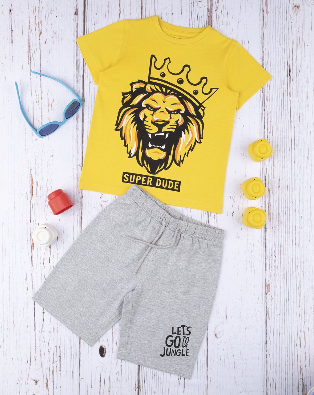 παιδικό σετ t-shirt και βερμούδα με λιοντάρι για αγόρι - Prénatal