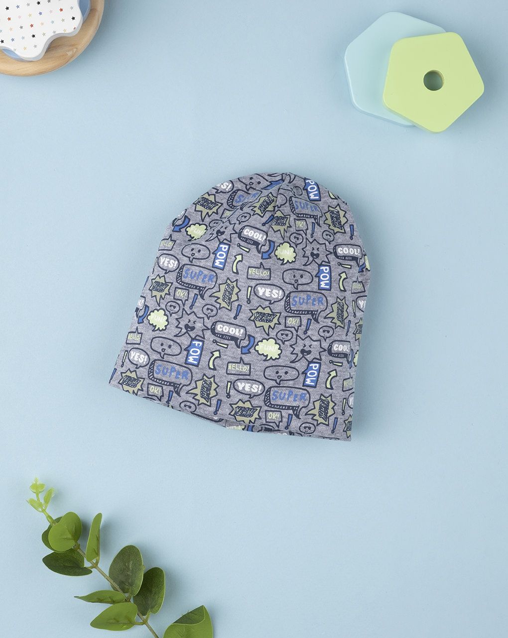 βρεφικός σκούφος γκρι με στάμπες για αγόρι - Prénatal