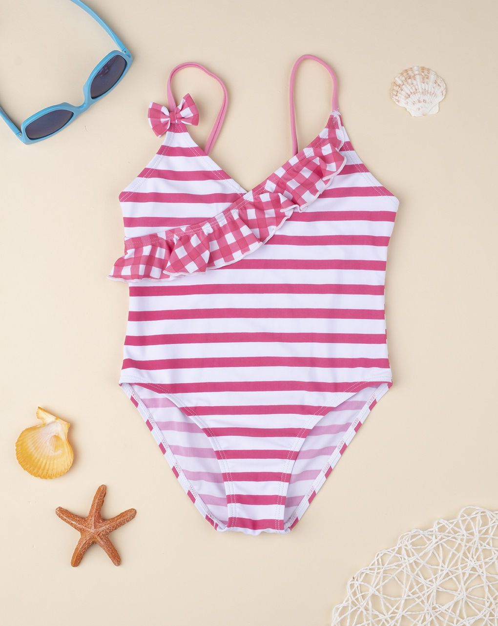 παιδικό ολόσωμο μαγιό ριγέ ροζ/λευκό για κορίτσι - Prénatal