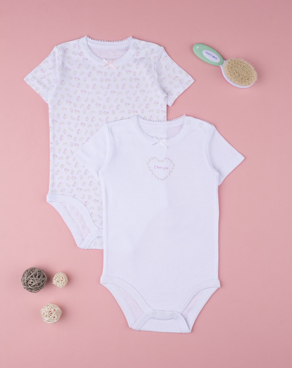 βρεφικά κοντομάνικα κορμάκια με λουλούδια πακέτο x2 τμχ για κορίτσι - Prénatal