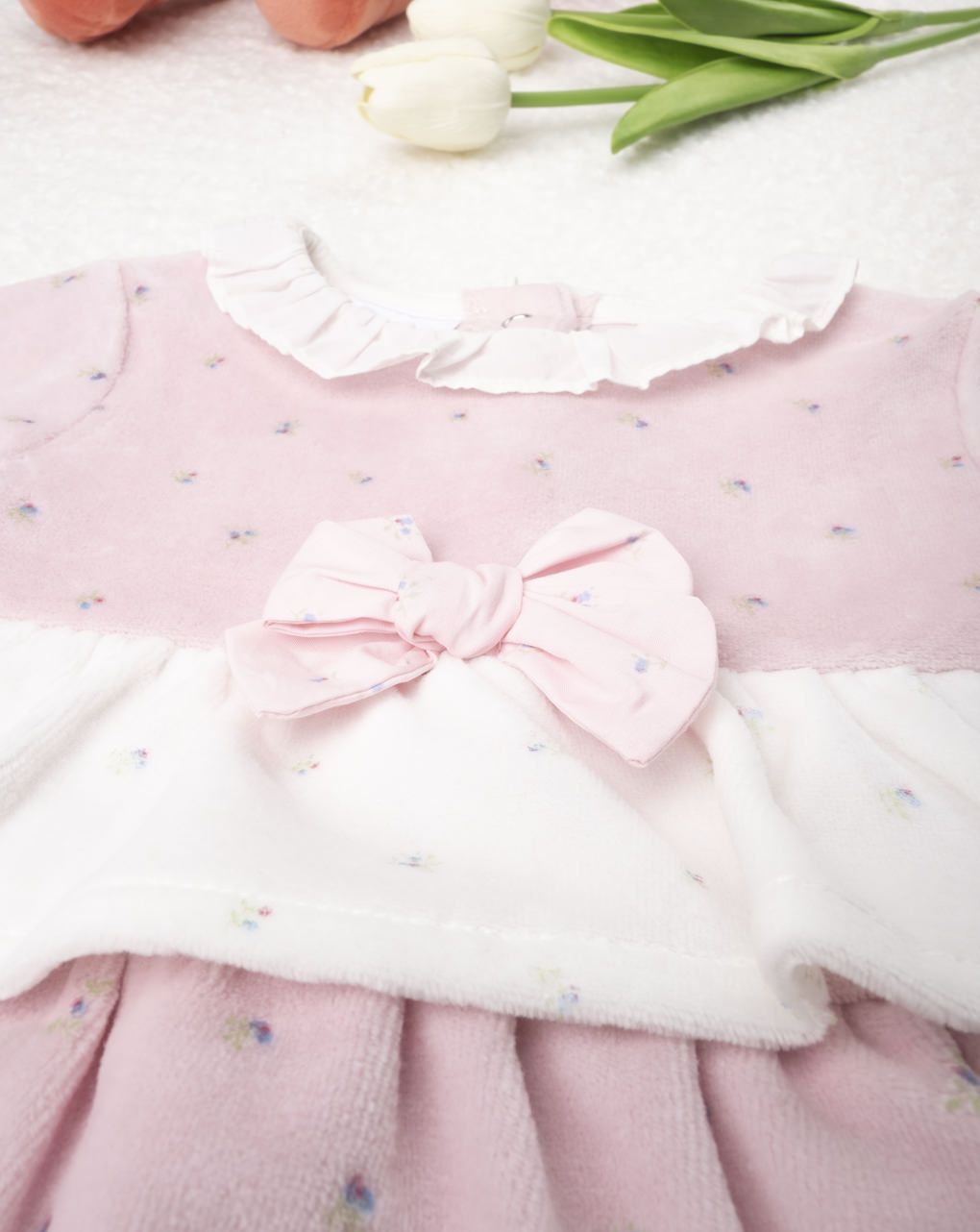 βρεφικό φόρεμα σενίλ ροζ για κορίτσι - Prénatal