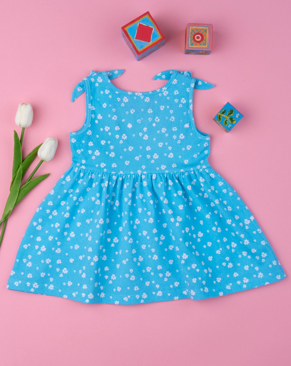 φόρεμα jersey γαλάζιο εμπριμέ με λουλούδια για κορίτσι - Prénatal