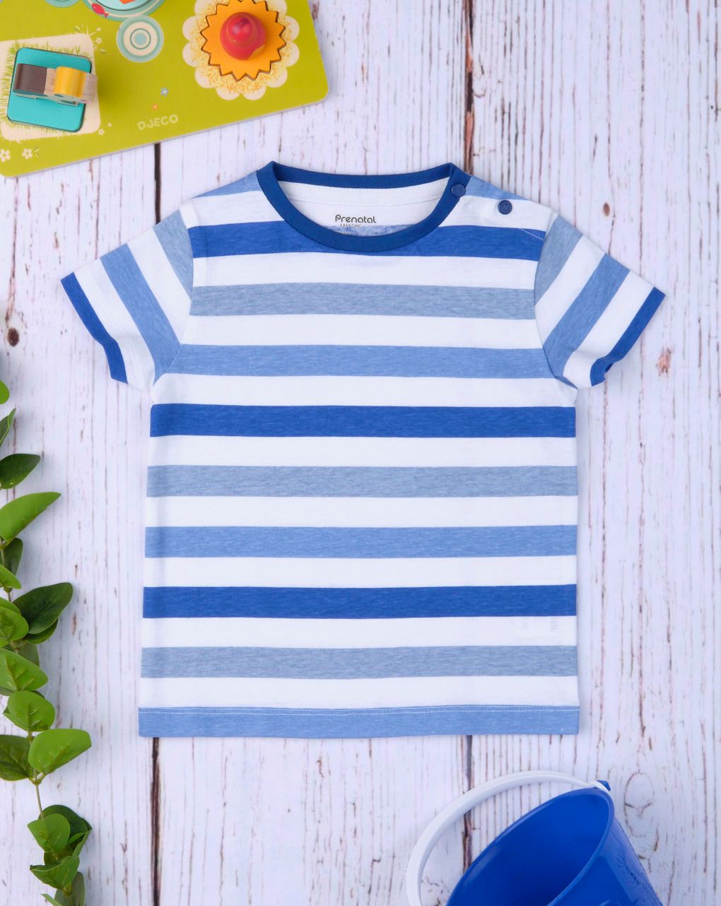 T-shirt βαμβακερό ριγέ μπλε - γκρι για αγόρι