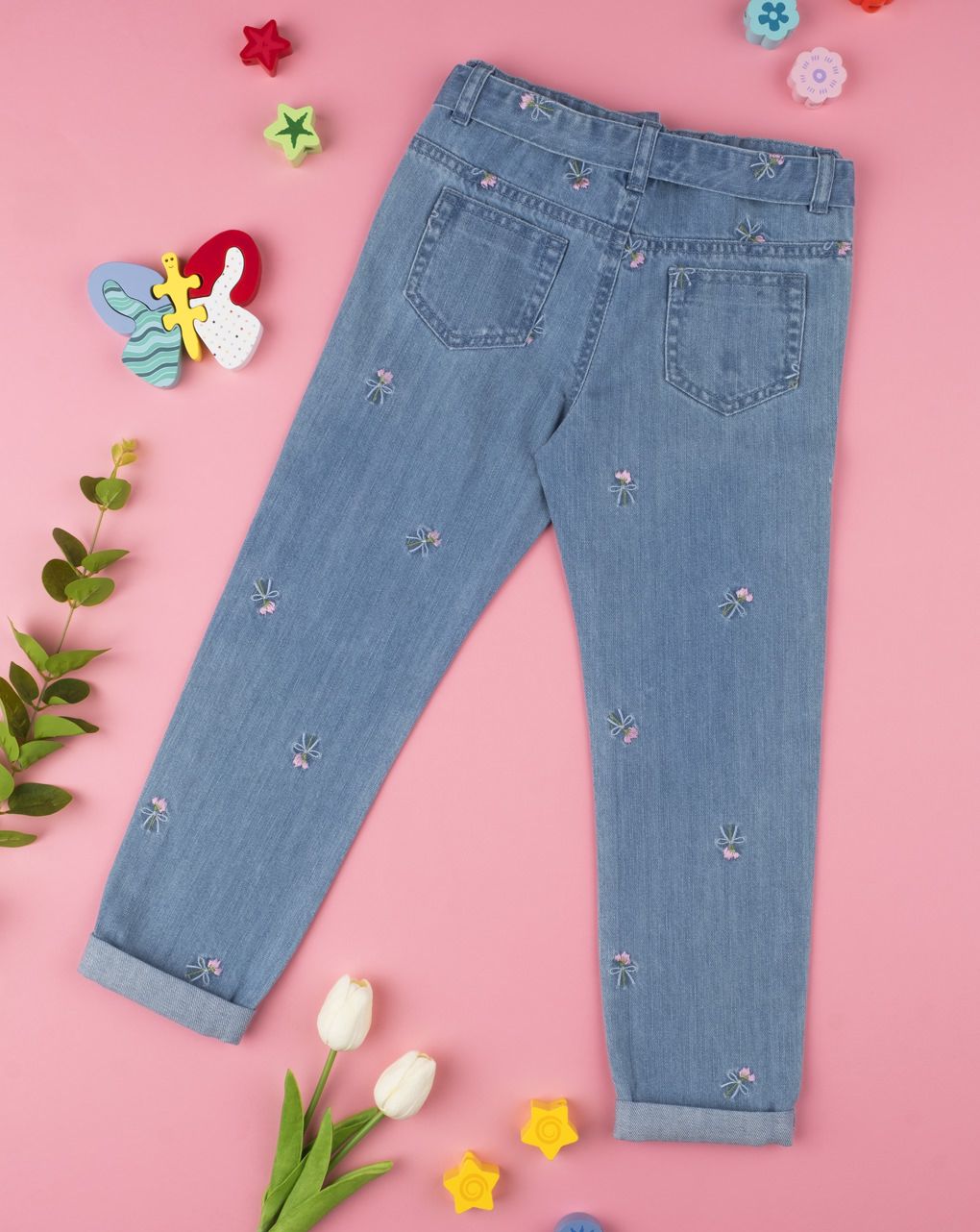 παιδικό βαμβακερό τζιν παντελόνι φλοράλ για κορίτσι - Prénatal