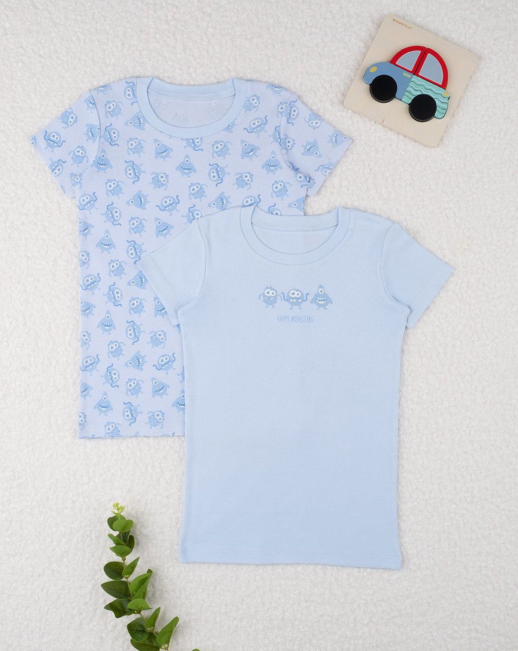 παιδικά φανελάκια κοντομάνικα μπλε πακέτο x2 τμχ για αγόρι - Prénatal