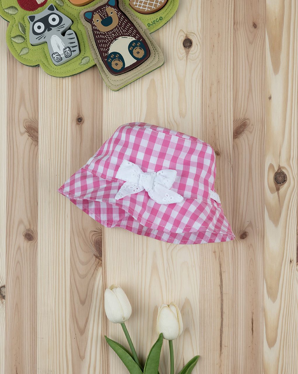βρεφικό καπέλο ροζ καρό για κορίτσι