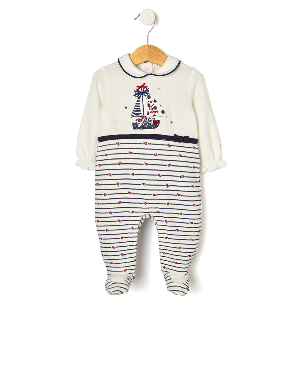 φορμάκι κρεμ ριγέ με λουλούδια για κορίτσι