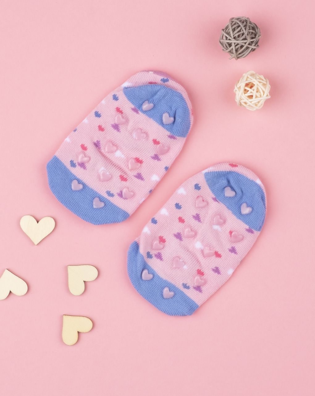 βρεφικά καλτσάκια αντιολισθητικά με καρδούλες για κορίτσι - Prénatal