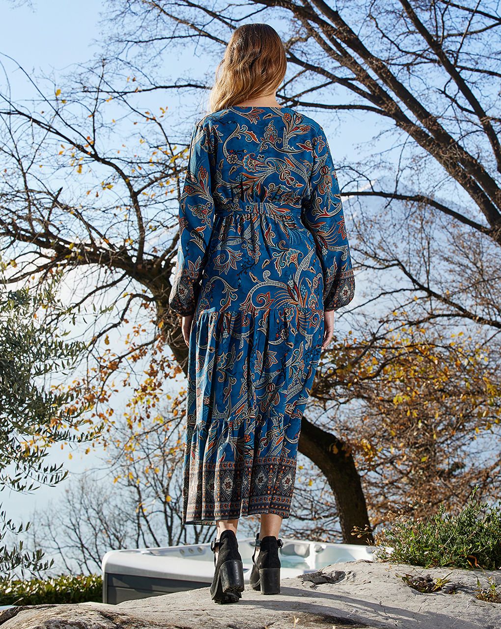 γυναικείο φόρεμα εγκυμοσύνης/θηλασμού μπλε έθνικ - Prénatal