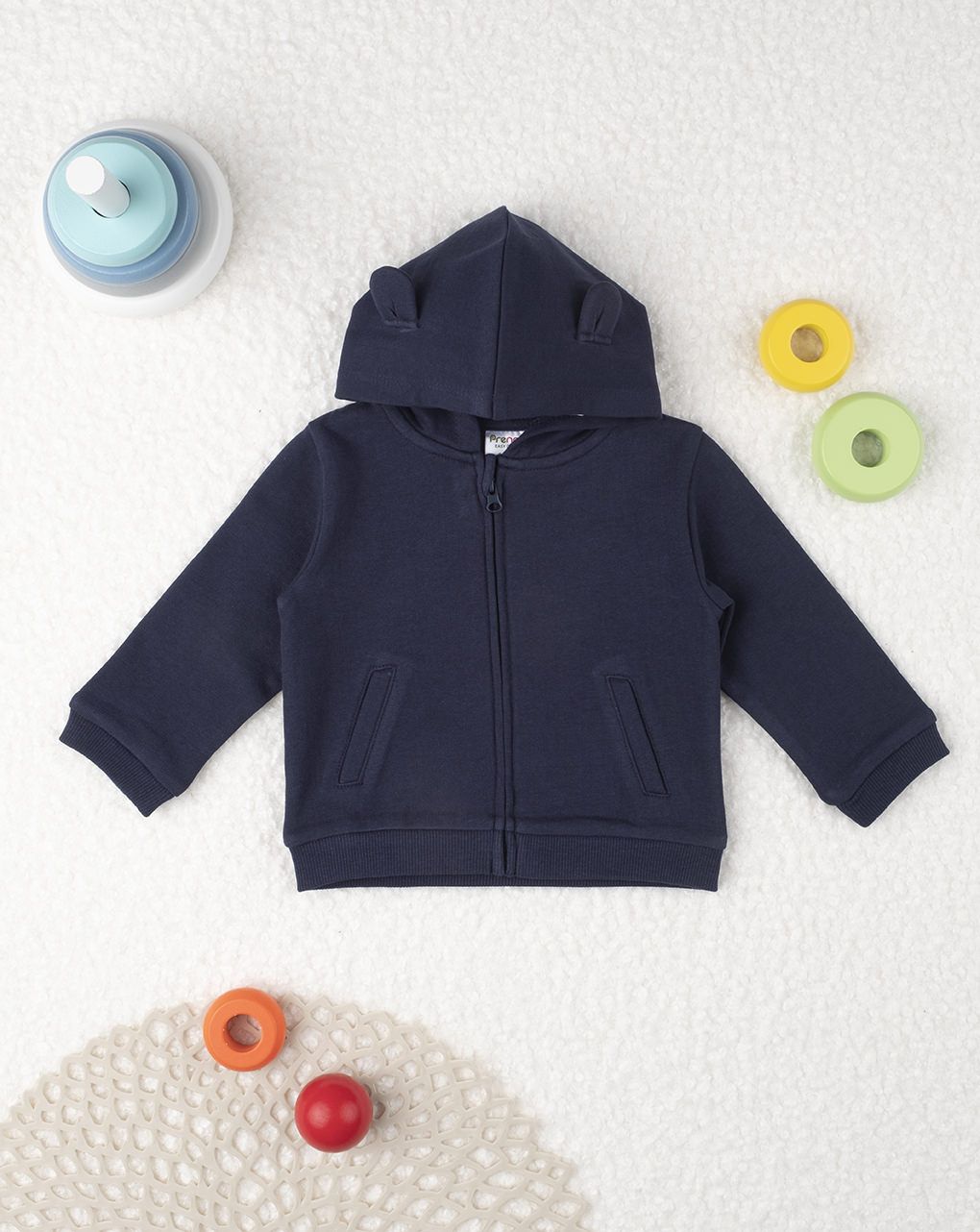 βρεφική ζακέτα βαμβακερή φούτερ με κουκούλα μπλε για αγόρι - Prénatal