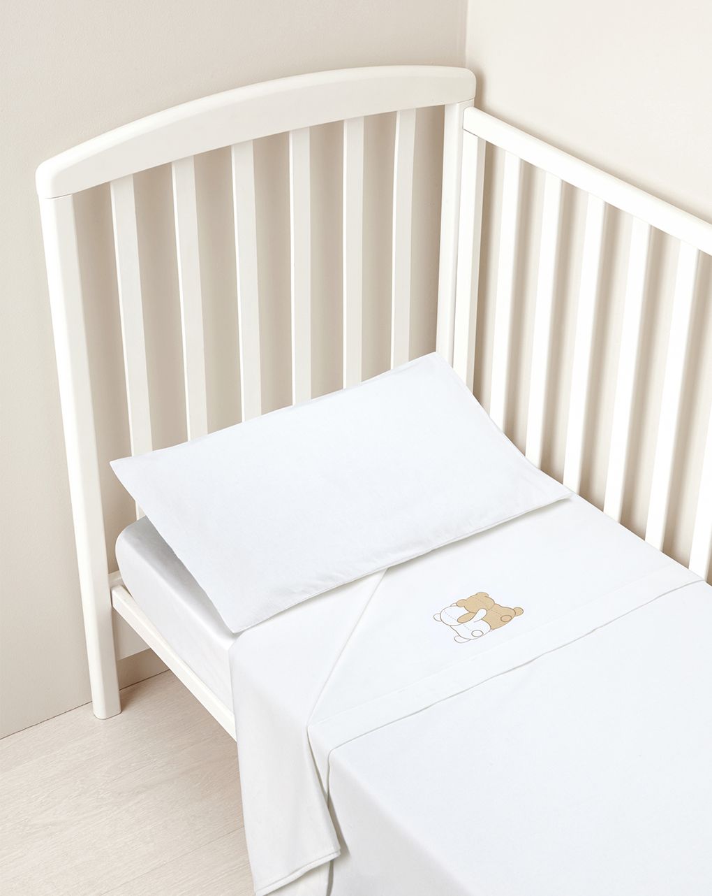 Prenatal σετ για κρεβάτι φανέλα 3 τεμ. λευκό με αρκουδάκι - 65 x 135 cm