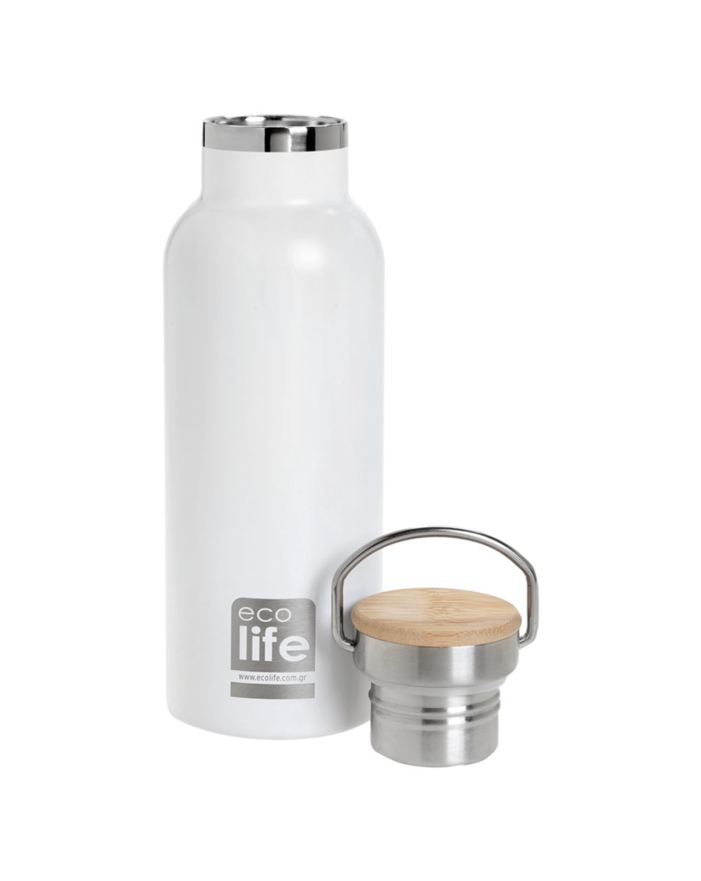 Ecolife ανοξέιδωτο μπουκάλι θερμός με καπάκι bamboo 500ml whilte 33-bo-3029 - Ecolife