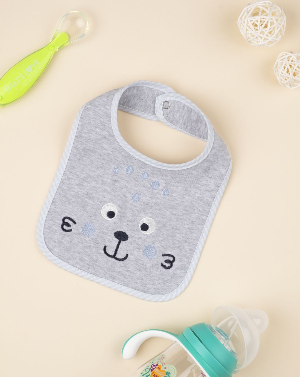 σαλιάρα βαμβακερή γκρι με ζωάκια για αγόρι - Prénatal