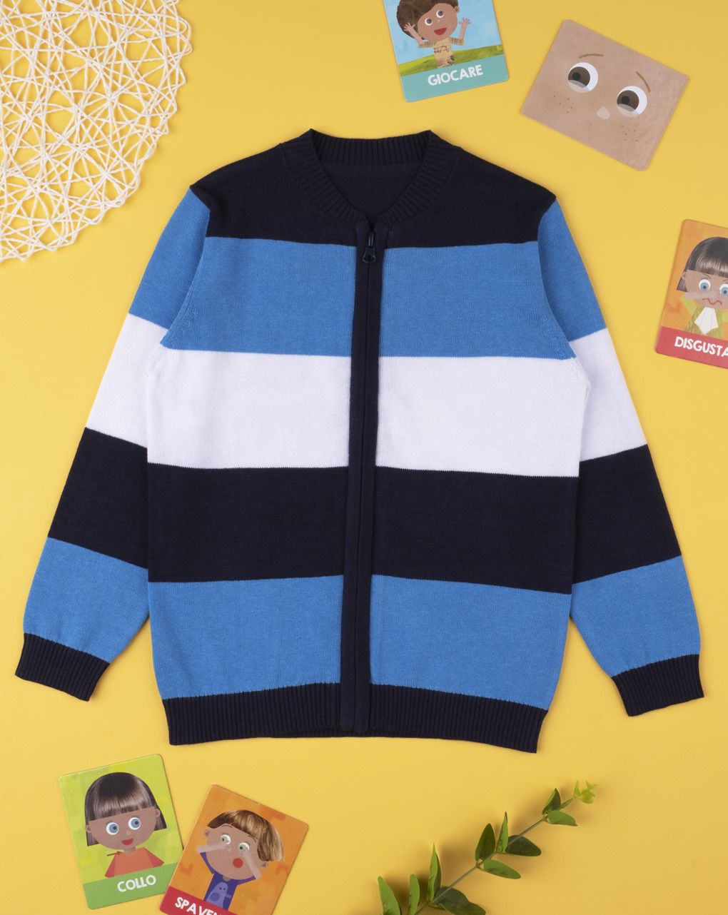 παιδική πλεκτή ζακέτα ριγέ μπλε για αγόρι - Prénatal