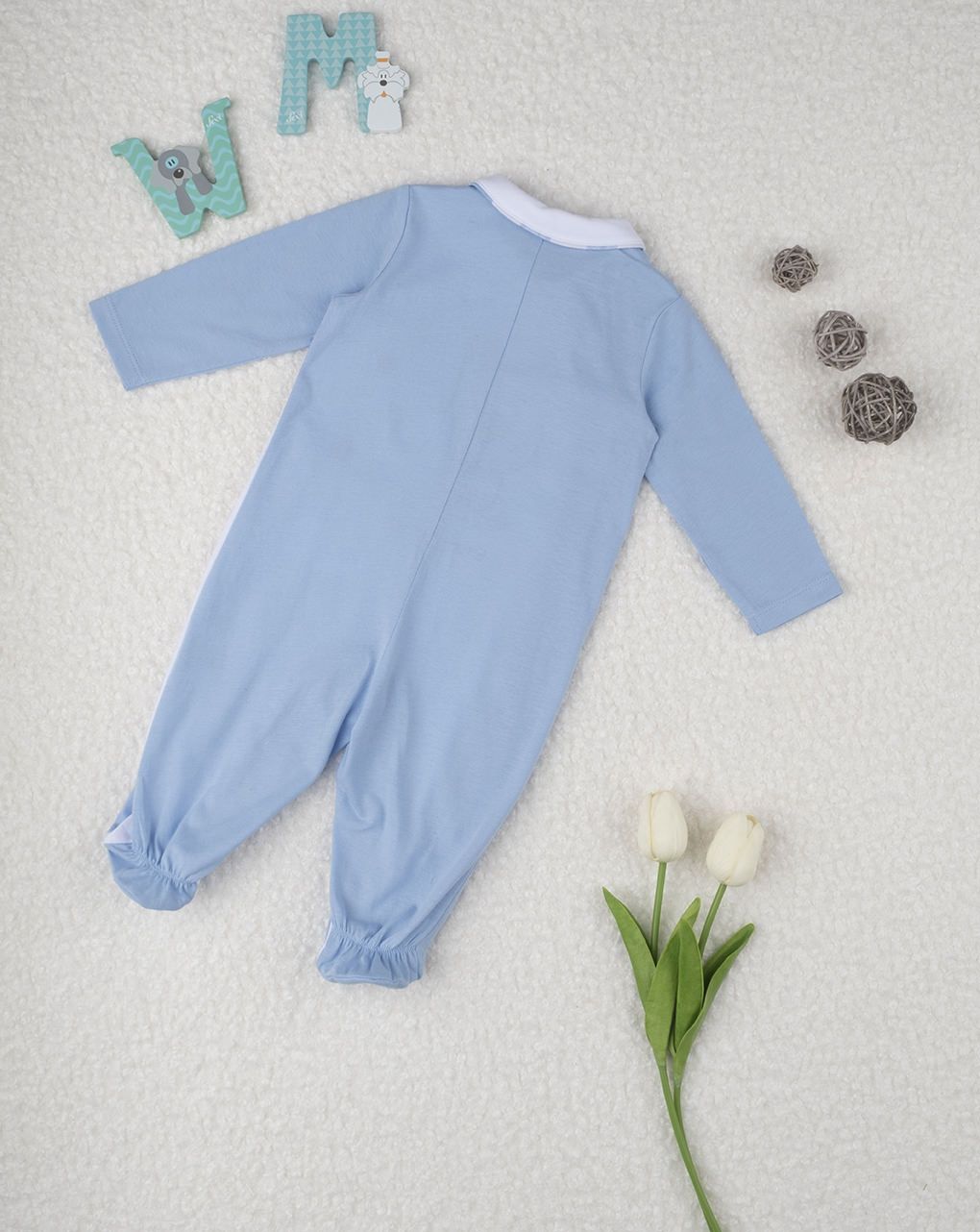 βρεφικό φορμάκι γαλάζιο/λευκό με σκυλάκια για αγόρι - Prénatal