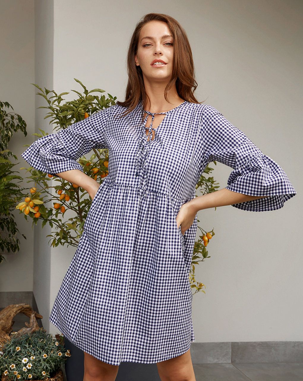 γυναικείο φόρεμα εγκυμοσύνης-θηλασμού καρό - Prénatal