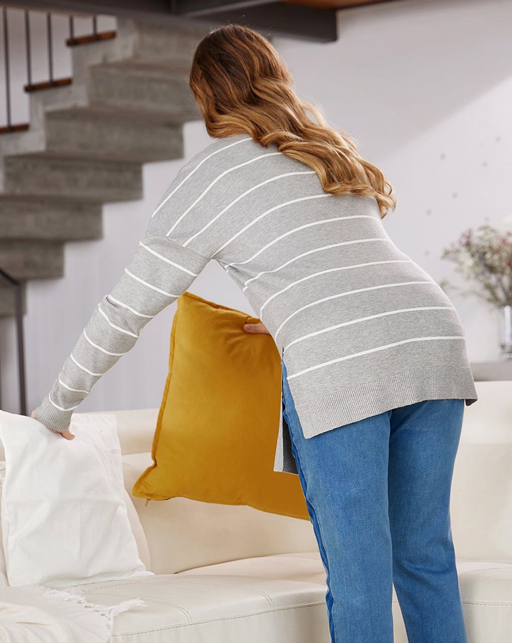 γυναικείο πουλόβερ εγκυμοσύνης γκρι ριγέ - Prénatal