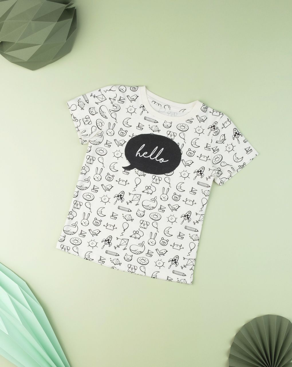 T-shirt jersey λευκό με στάμπες για αγόρι