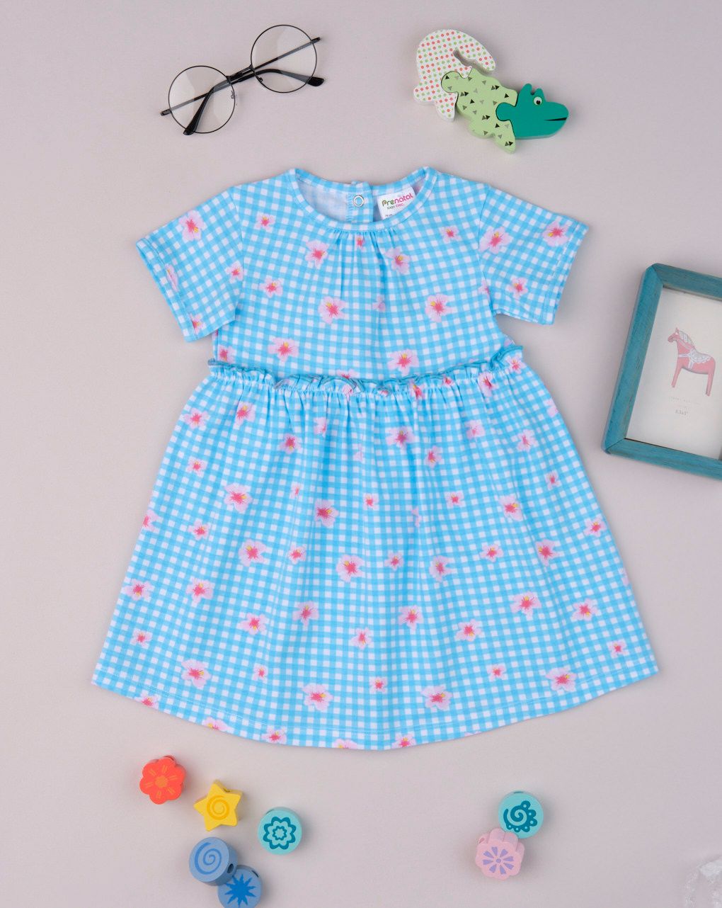 φόρεμα jersey καρό γαλάζιο για κορίτσι
