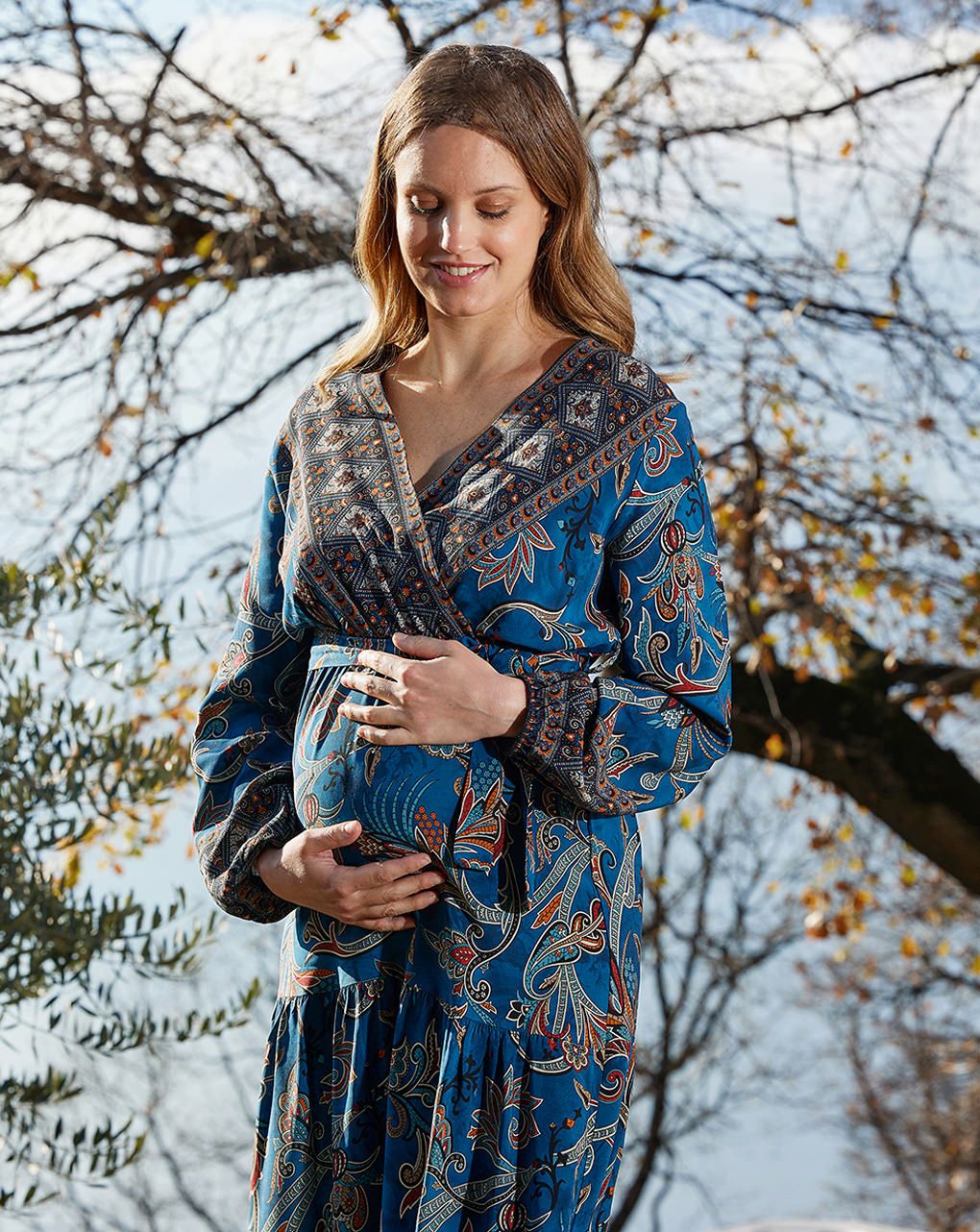 γυναικείο φόρεμα εγκυμοσύνης/θηλασμού μπλε έθνικ - Prénatal