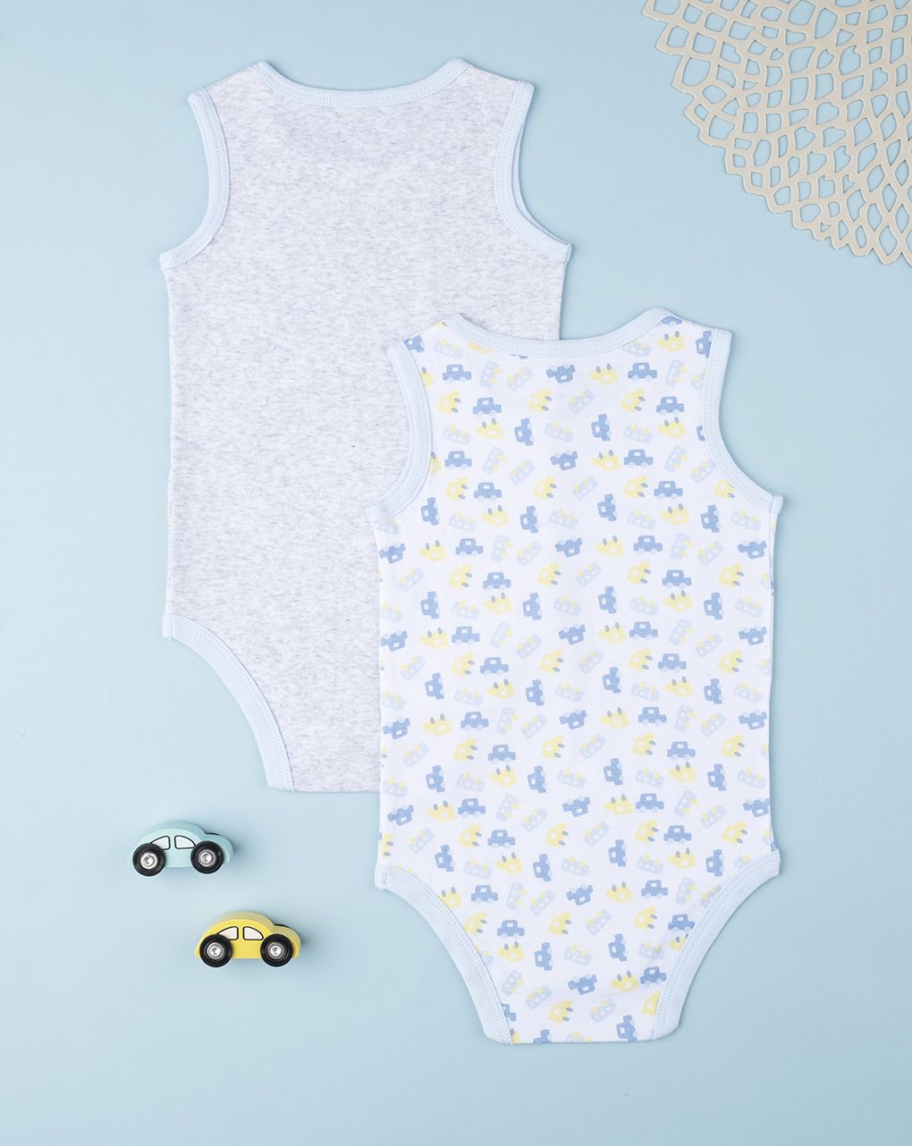 βρεφικά αμάνικα κορμάκια με αυτοκινητάκια πακέτο x2 για αγόρι - Prénatal