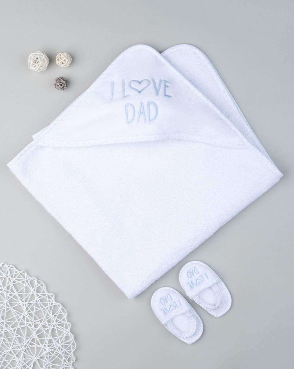 μπουρνουζοπετσέτα λευκή με παντόφλες για αγόρι - Prénatal