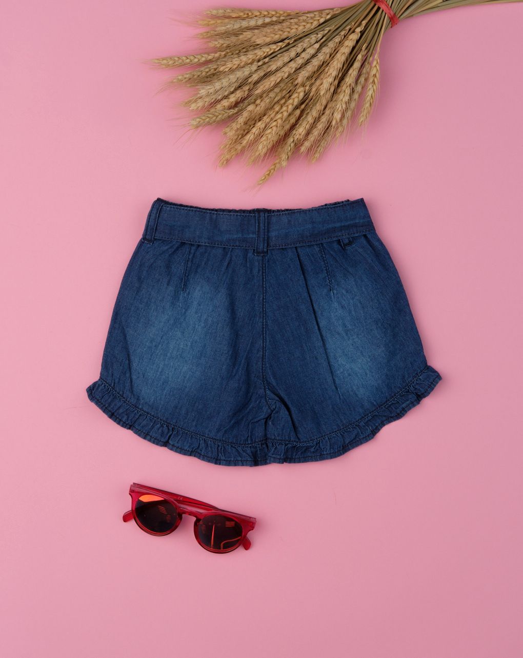 σορτσάκι chambray με ζώνη για κορίτσι 670333 - Prénatal