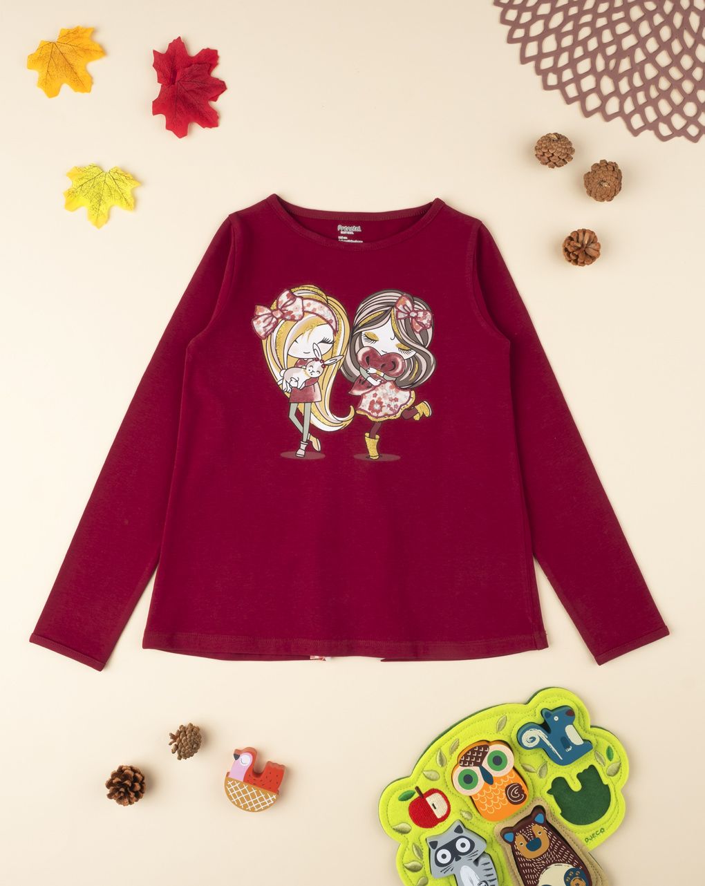 μπλουζάκι μακρυμάνικο με στάμπα μπορντό για κορίτσι - Prénatal