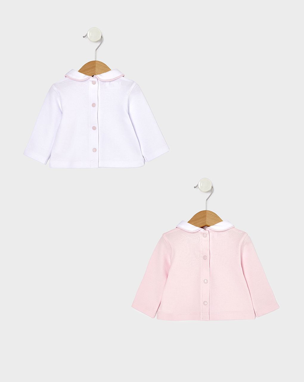 βρεφικά μακρυμάνικα μπλουζάκια πακέτο x2 τμχ λευκό/ροζ για κορίτσι - Prénatal