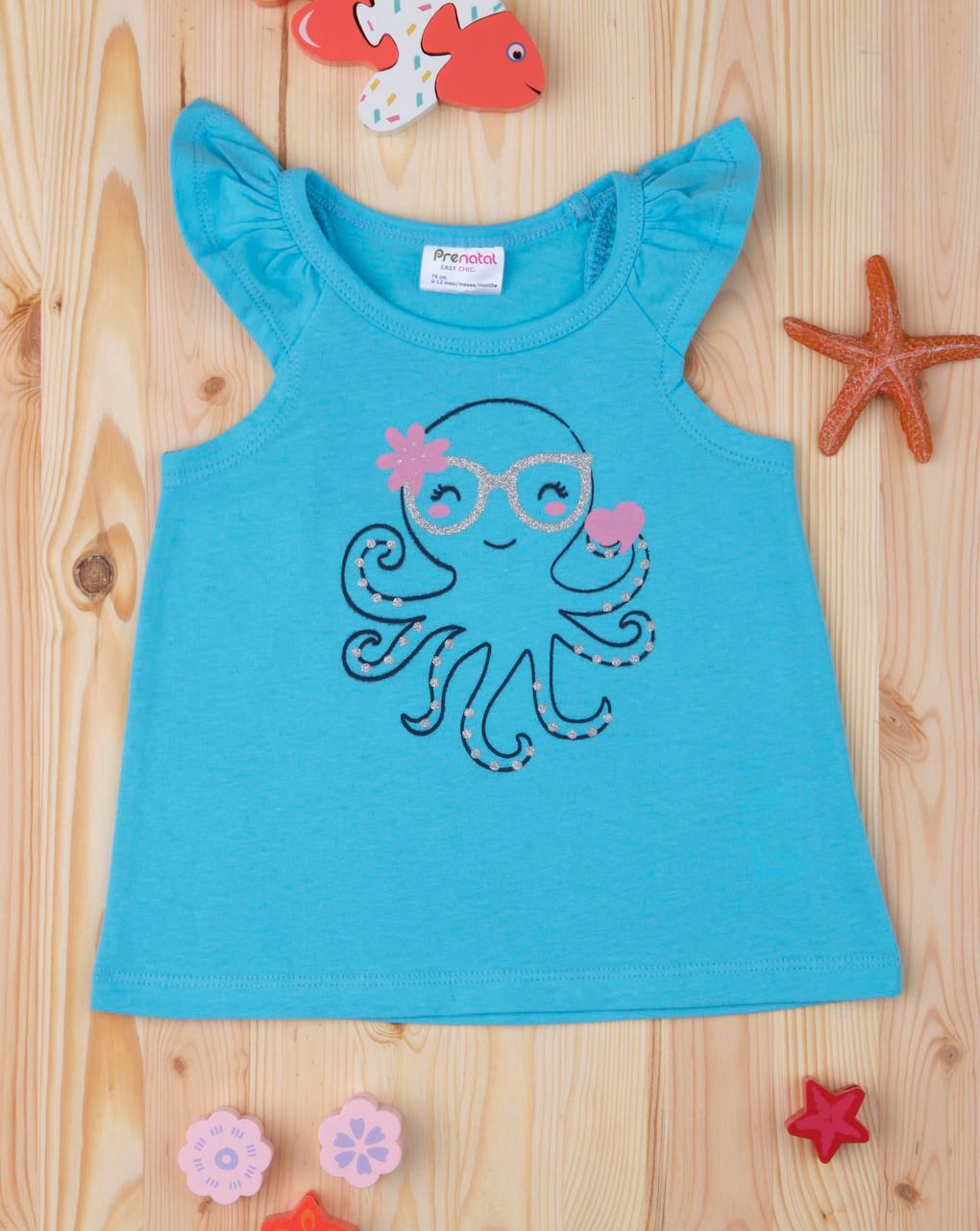 μπλούζα αμάνικη γαλάζια με χταπόδι για κορίτσι