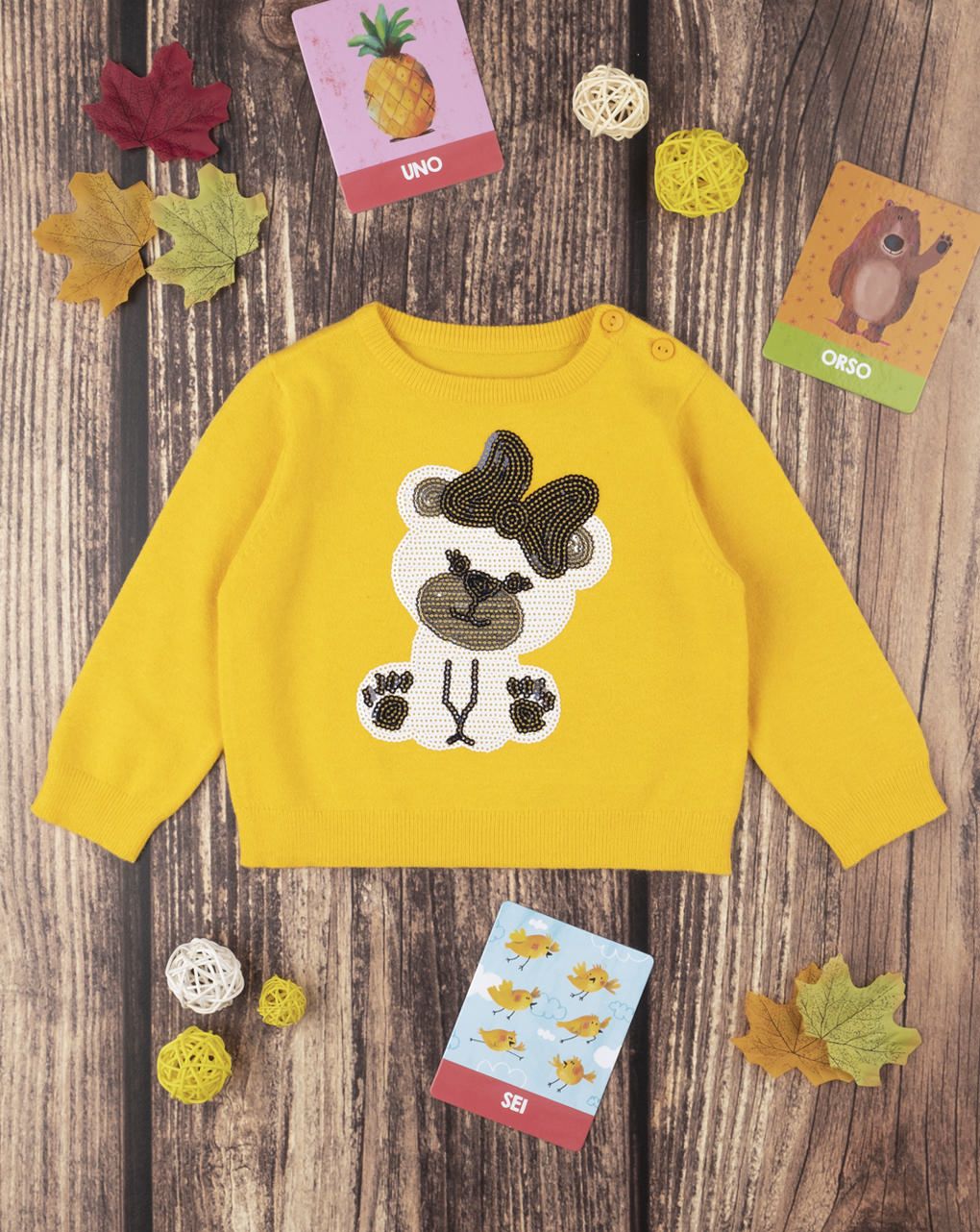 πουλόβερ με αρκουδάκι κίτρινο για κορίτσι - Prénatal