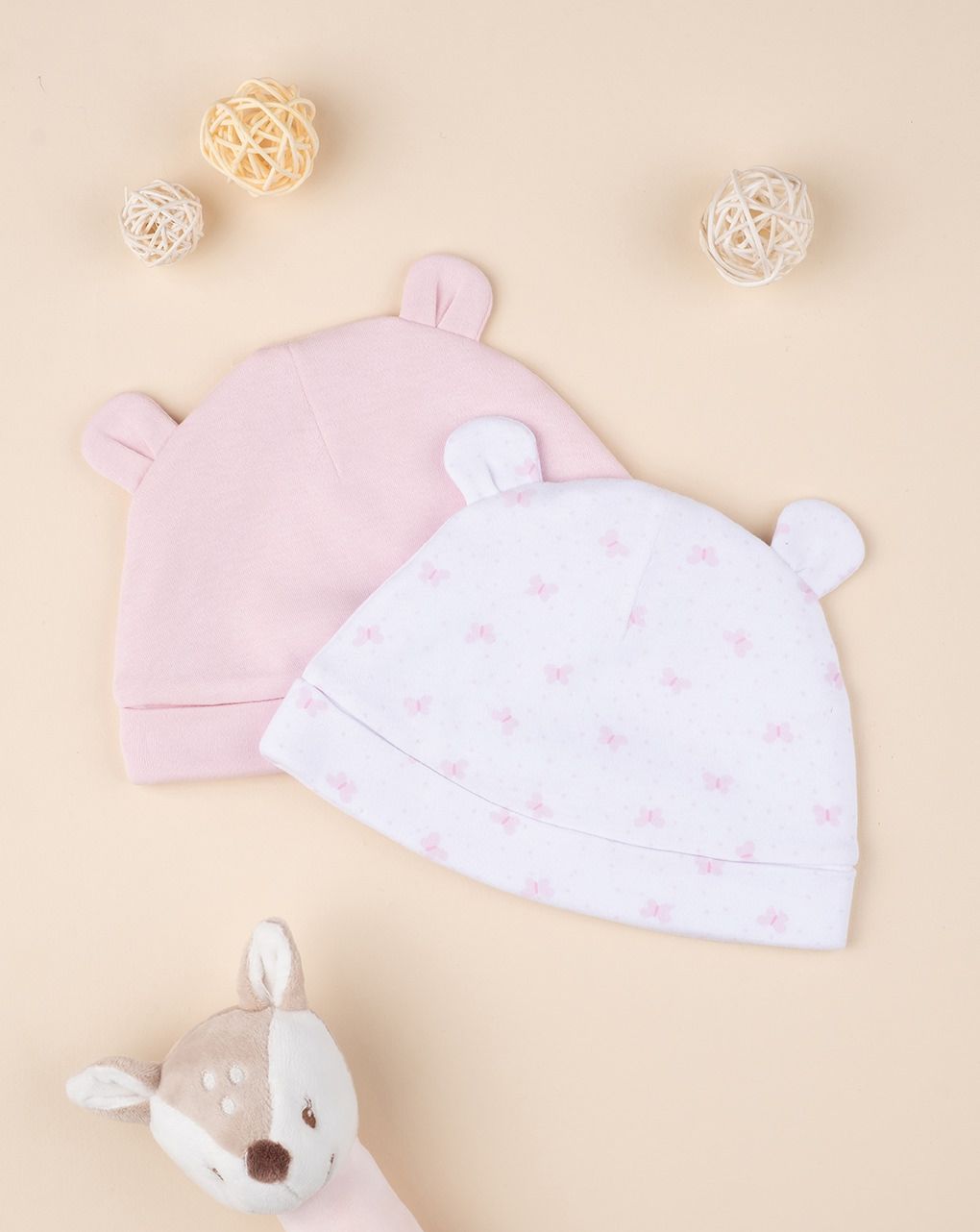 βρεφικά σκουφάκια πακέτο x2 τμχ για κορίτσι