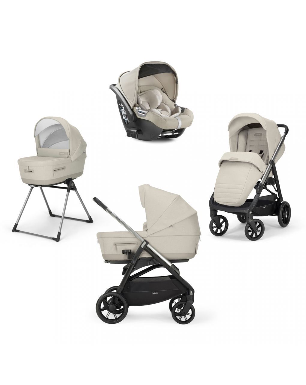 Inglesina σύστημα μεταφοράς quattro aptica with cab car seat cashmere beige με σκελετό μαύρο - Inglesina