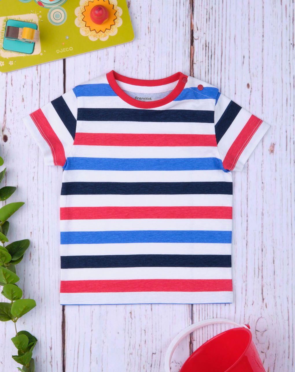 T-shirt βαμβακερό ριγέ κόκκινο - μπλε για αγόρι