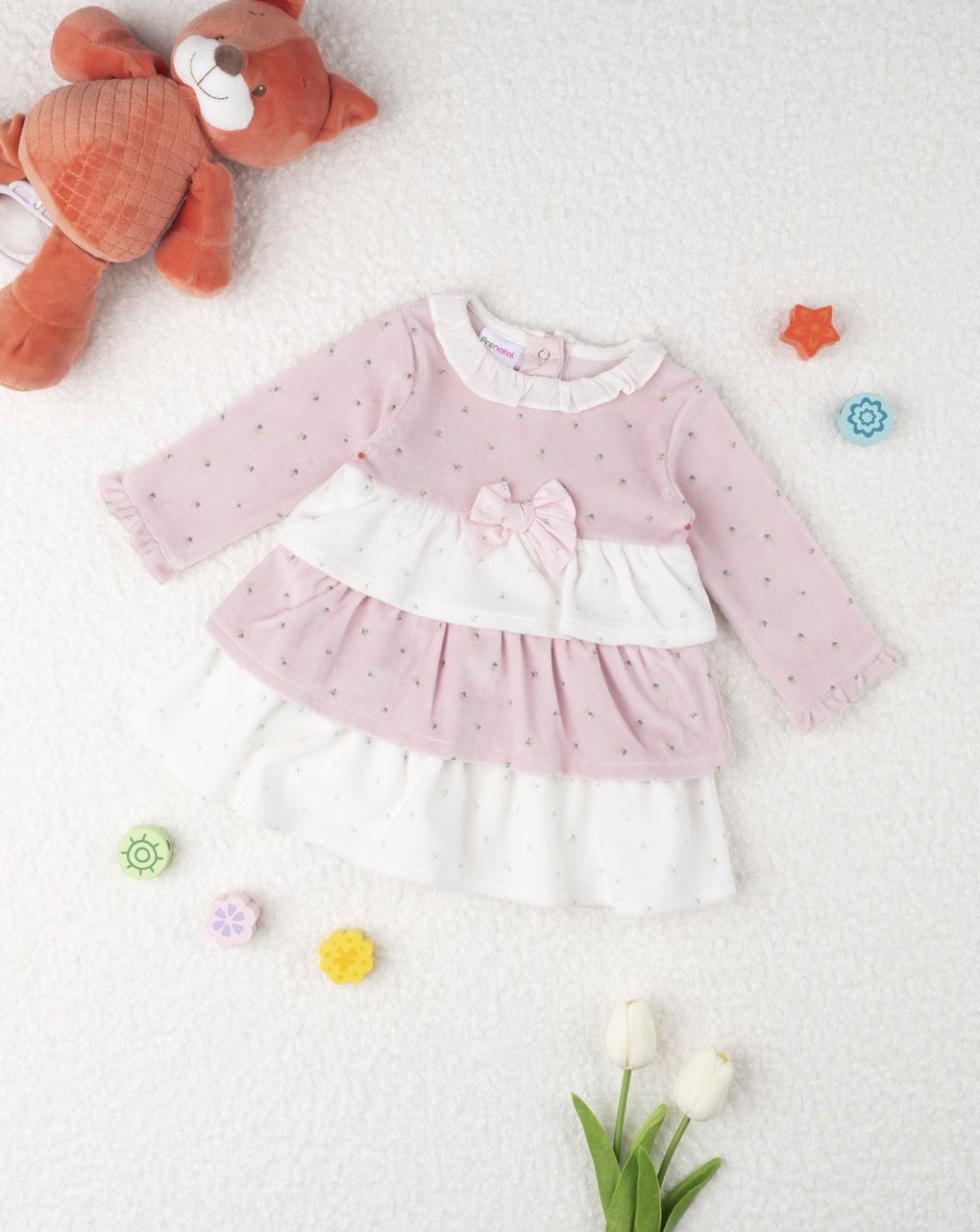βρεφικό φόρεμα σενίλ ροζ για κορίτσι - Prénatal