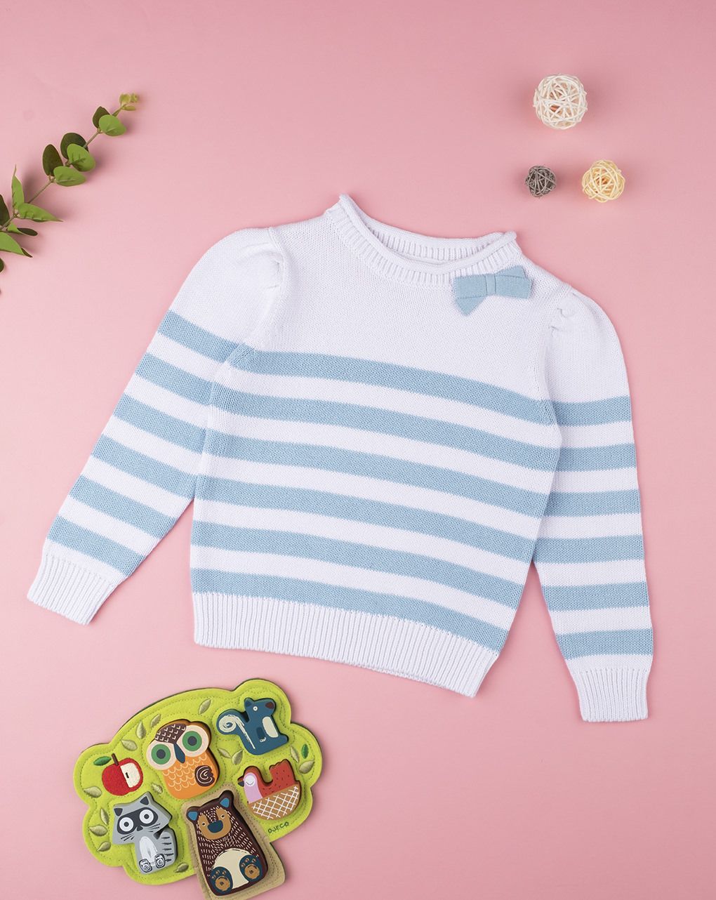 παιδικό πουλόβερ ριγέ γαλάζιο για κορίτσι - Prénatal