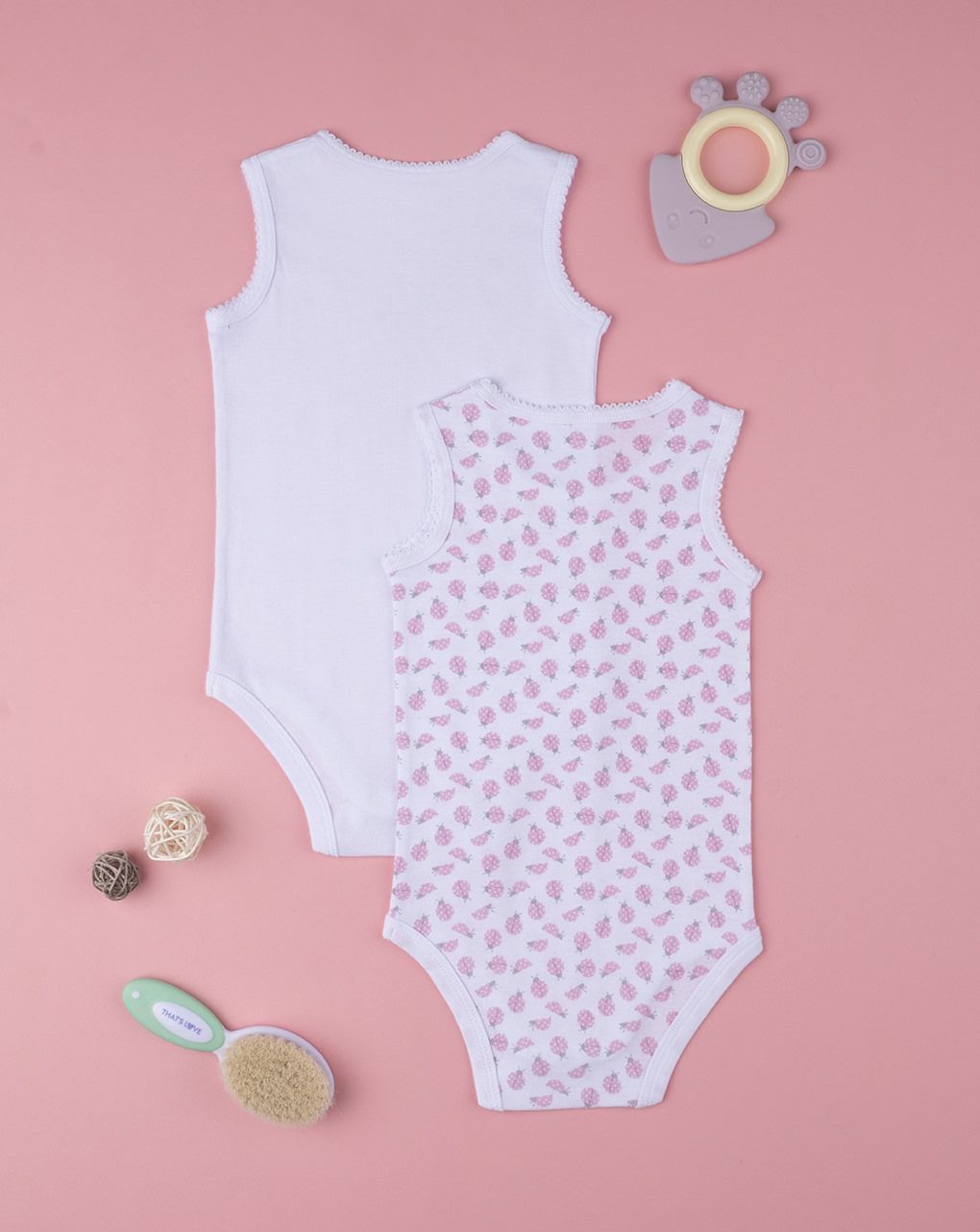 βρεφικά αμάνικα κορμάκια με πασχαλίτσα πακέτο x2 τμχ για κορίτσι - Prénatal