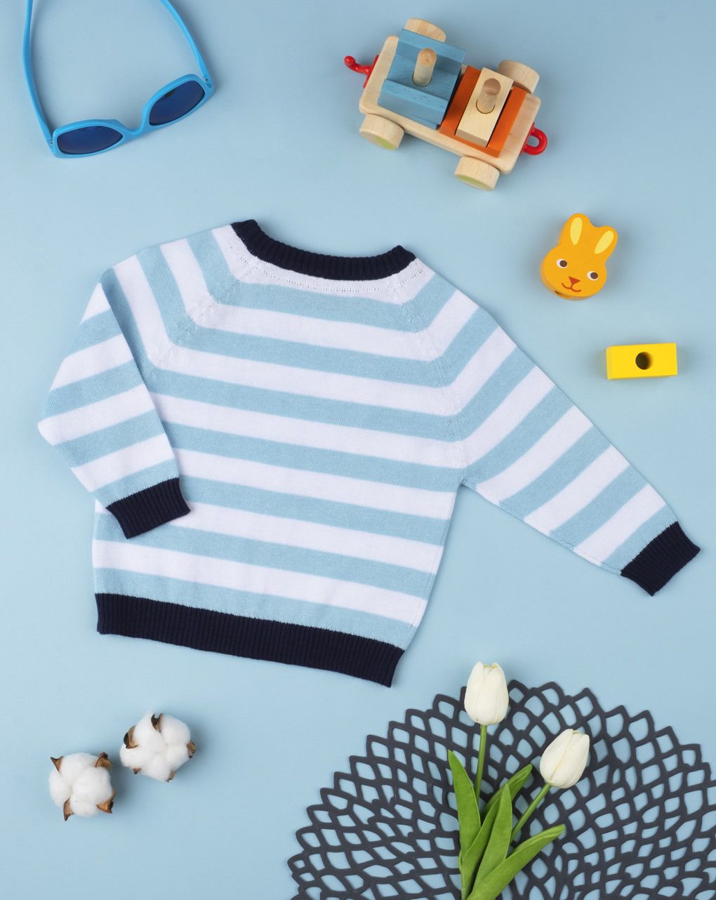 πλεκτό πουλόβερ ριγέ γαλάζιο για αγόρι - Prénatal